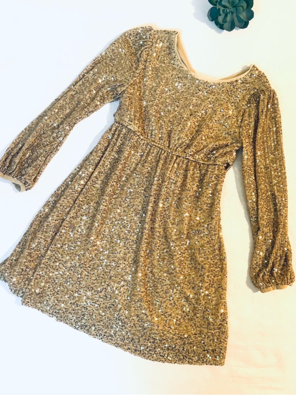 Franki by Francesca’s Gold Sequin Long Sleeve Dress - Youth 8 - Like New